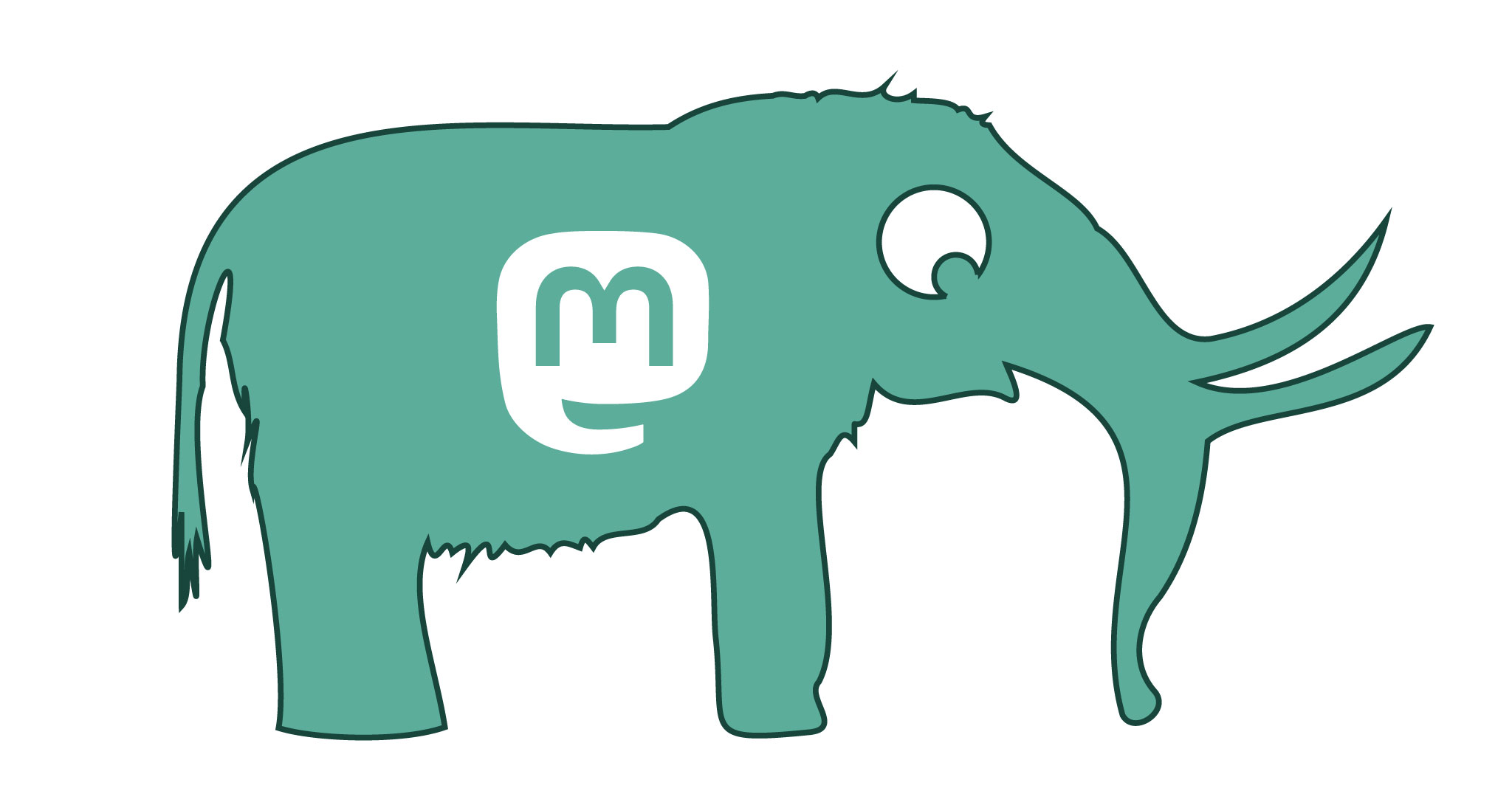 A green mastodon with the Mastodon logo on the center of its belly.
