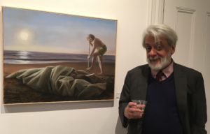 Anthony Apesos in front of "Dedalus and Icarus"