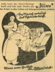 Franz Kraft, ad for the Illwo, Montag/Sport-Montag 3 Apr. 1939, p. 4.
