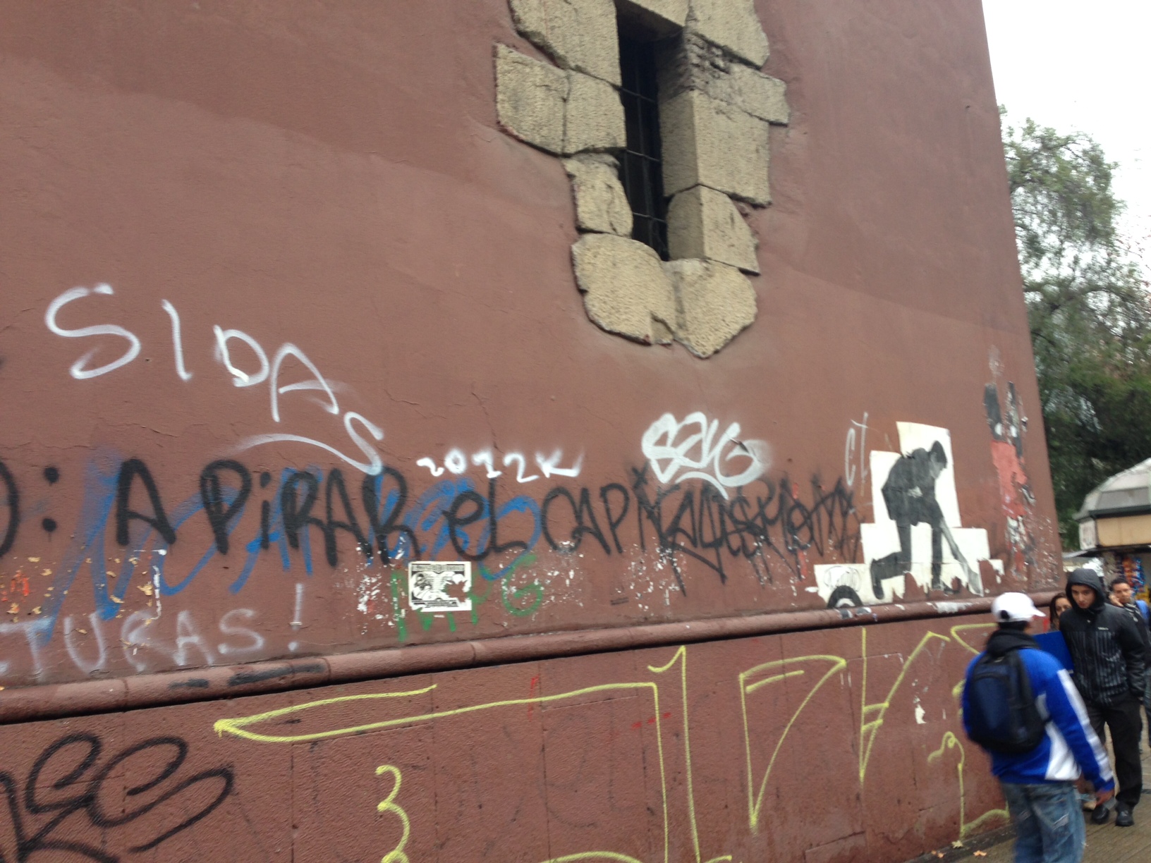 Santiago, Chile; Graffiti, Iglesia San Francisco, colonial architecture