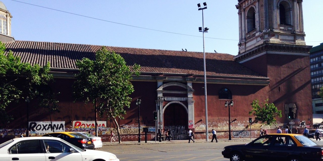 Santiago, Chile; Graffiti, Iglesia San Francisco, colonial architecture
