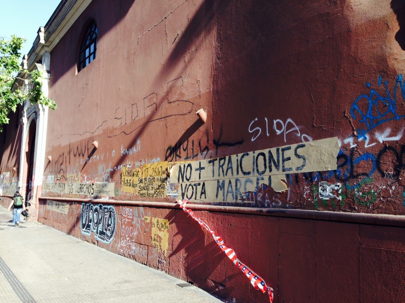 Santiago, Chile; Graffiti, Iglesia San Francisco, colonial architecture