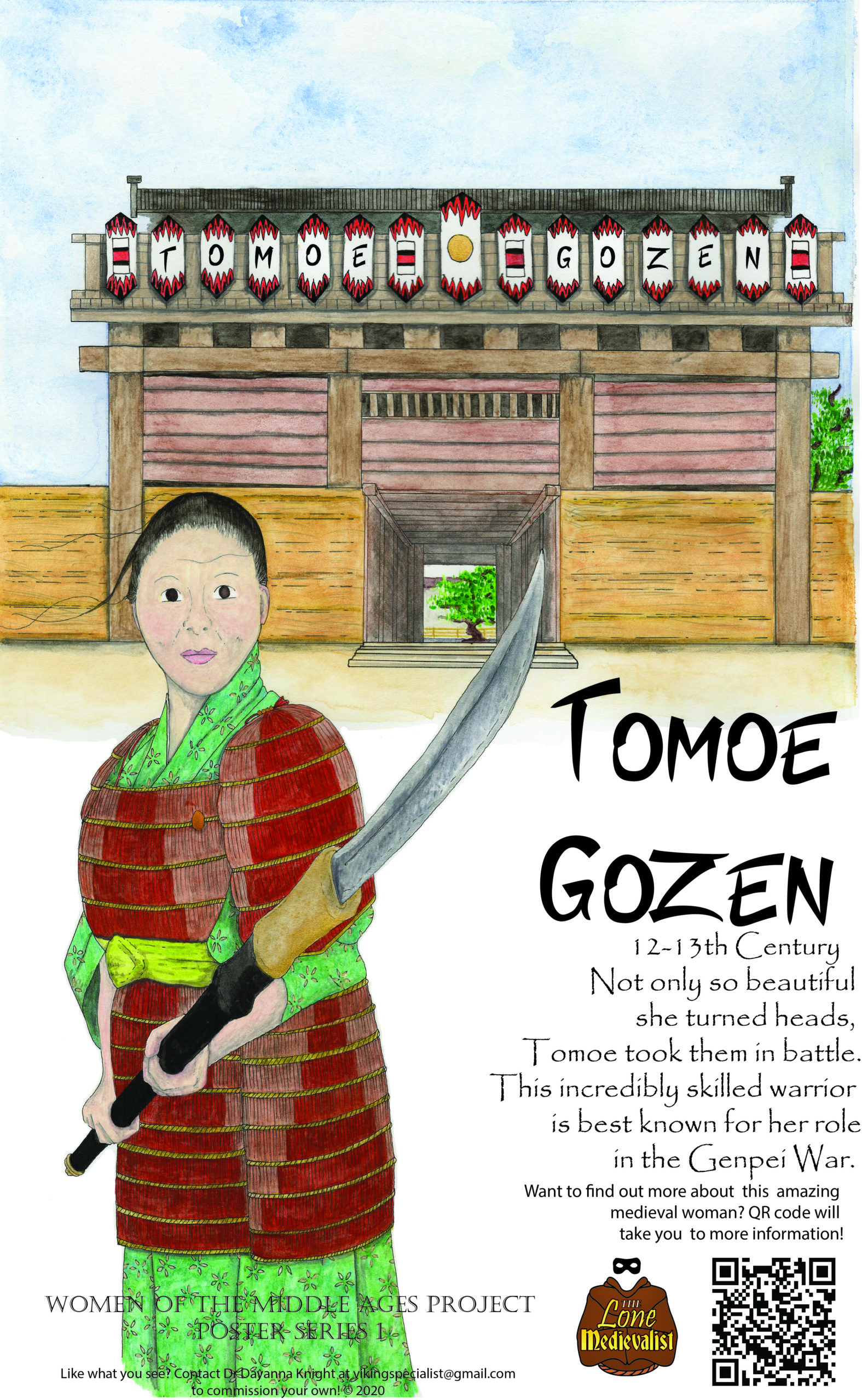 Poster with information about Tomoe Gozen