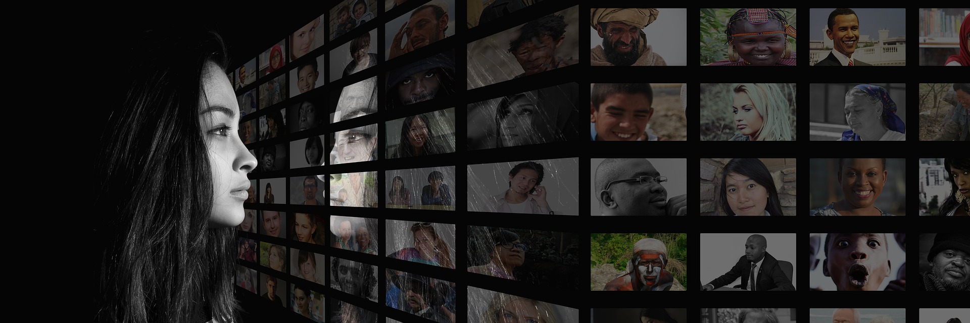 woman looking at screens