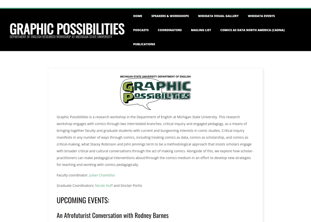 Screenshot of the Homepage of Graphic Possibilities