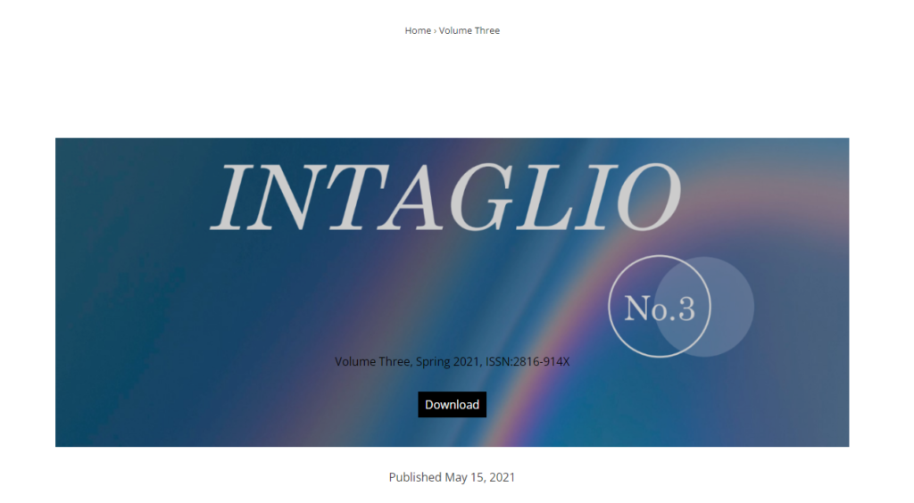 A journal from the Intagalio Journal titled "Volume Number 3"