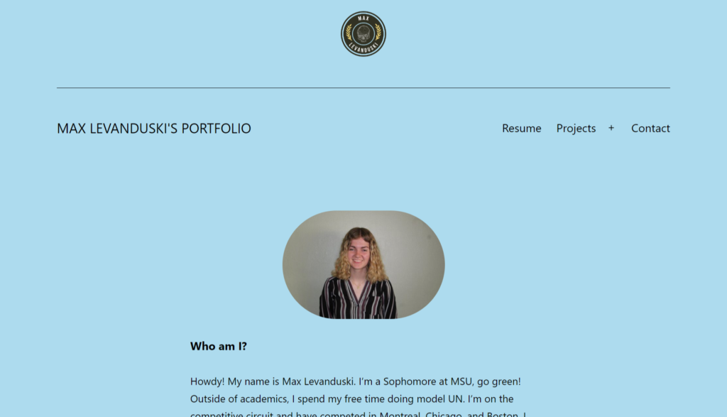 Screenshot of Max's portfolio.