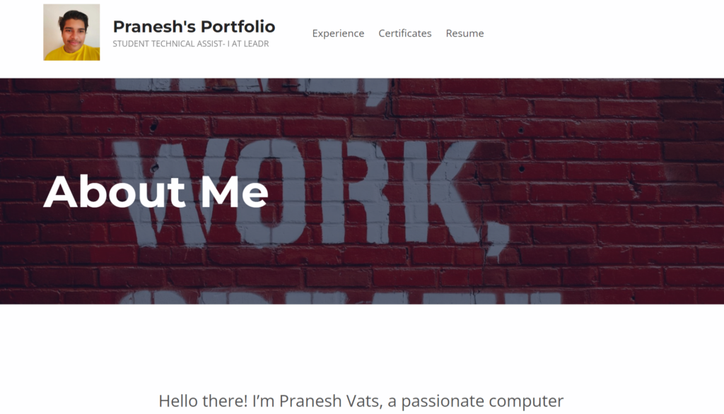 Screenshot of Pranesh's Portfolio