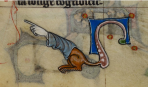 a “manicule” in the Maastricht Psalter. British Library Stowe 17, f193r, 14th century