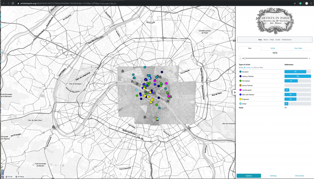 Screenshot of the Paris Artists Project webpage