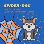 image shows a spiderweb and a Husky dog