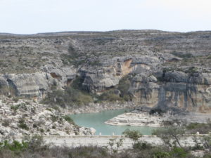 Fig. 1. Pecos River looking north from the high bridge crossing on Highway 90, Texas. Photograph taken March 9, 2014. Photograph by Nicole Geary