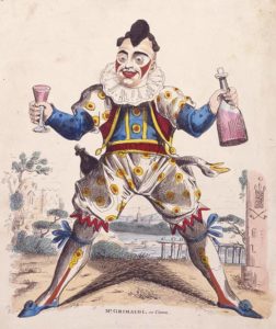 Joseph Grimaldi as "Clown," an archetypal pantomime character. c.1810. Wikipedia.