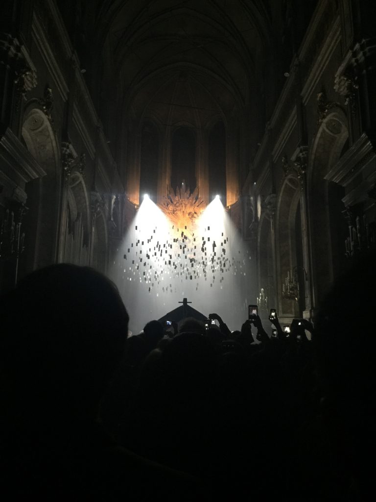 "Djeff" and "Monsieur Moo," Présage, 2015. Mixed media art installation, Eglise Saint-Merry, « Nuit Blanche », Paris. Photograph by Jacob Henry Leveton
