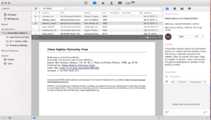 A screen capture from Papers, showing the list of papers in a library and an image of one of the papers