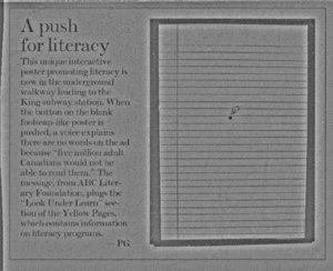 Newspaper piece on literacy advertisement