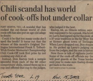 Newspaper clipping Toronto Star Nov 15 2003 - Chili scandal