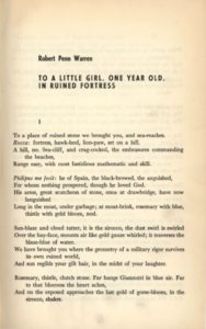 Robert Penn Warren - Paris Review - to a Little Girl, On Year Old, in a Ruined Fortress