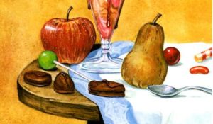 close up - illustration of candy with fruit - alphabeasts - wallace edwards