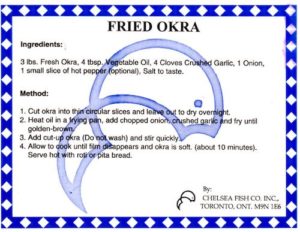 ephemera - recipe card - chelsea fish co. inc. - fried okra