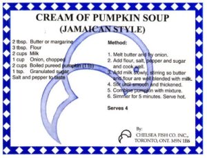 ephemera - recipe card - chelsea fish co. inc. - cream of pumpkin soup