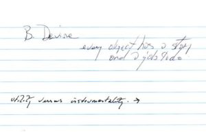 handwritten note in two inks - Bonnie Devine - every object has a story and a job to do