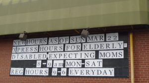 Fiesta Farms - Toronto - Sign Announcing Xpress Hours for elderly, disabled and pregnant women