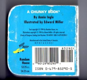 Little City Book by Annie Ingle illustrated by Edward Miller c. 1994 ISBN 0-679-85290-5 Back cover