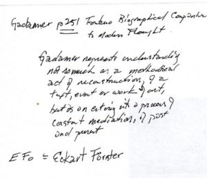 transcription: Gadamer represents understanding not so much as a methodical act of reconstruction of a text, event or work of art, but as an entering into a process of content meditation, of past and present