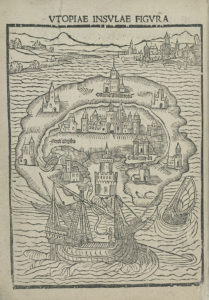 A woodcut drawing of Thomas More's Utopia (1516), courtesy of the British Library