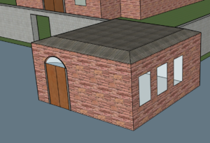3D model brick wall and gatehouse