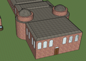 3D model elongated building with 2 domes