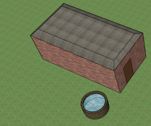 3D model brick well and building