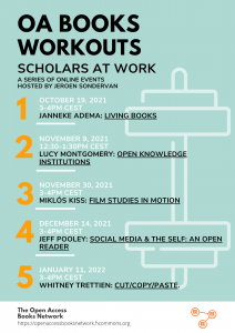 A graphic depicting a dumbell and the details of the Workouts series (also given on this webpage)