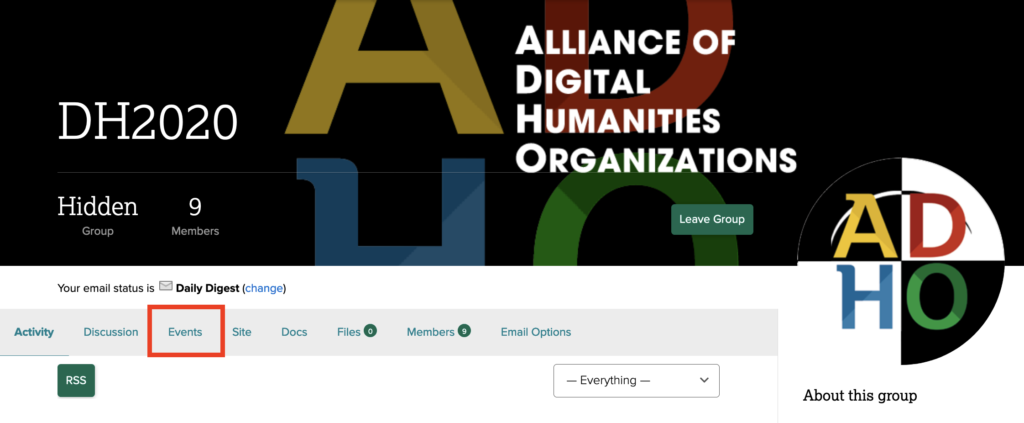 Navigate to "events" in the group menu.