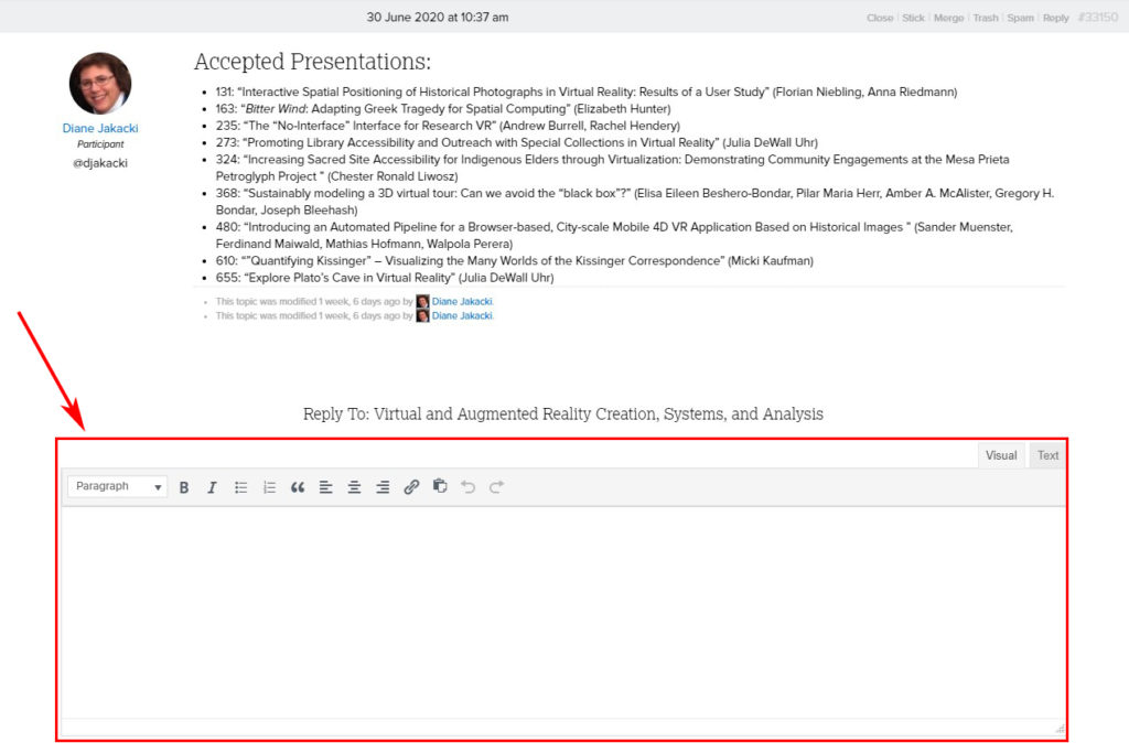 This image instructs users to select the discussion box within their selected topic to comment