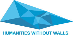 An oblong, blue geometric shape appears above the words Humanities Without Walls