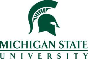 A green spartan helmet rises above the words Michigan State University