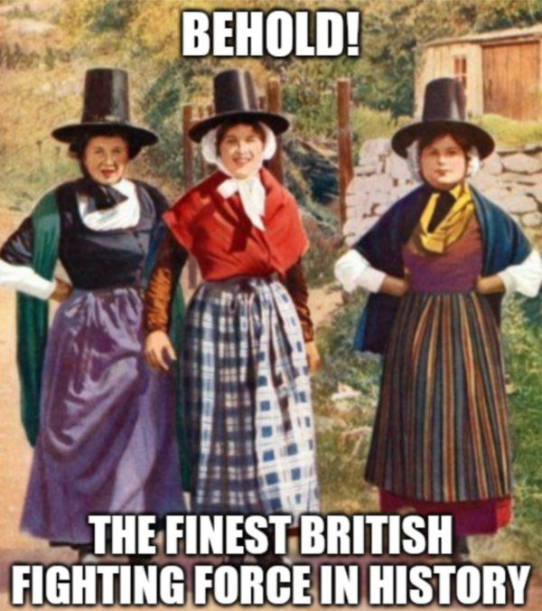 Meme showing Women in Welsh national dress