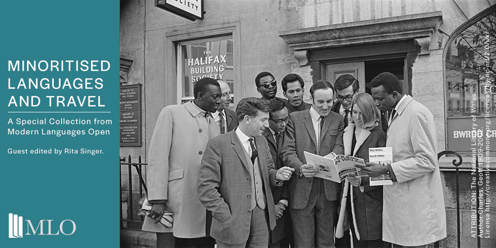 Modern Languages Open special issue banner showing title and a photograph of tourists in 1950s Caernarfon