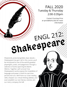 Course description for Shakespeare, Fall 2020