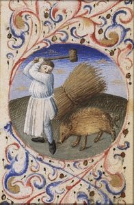 Man slaughtering a pig, 1455.