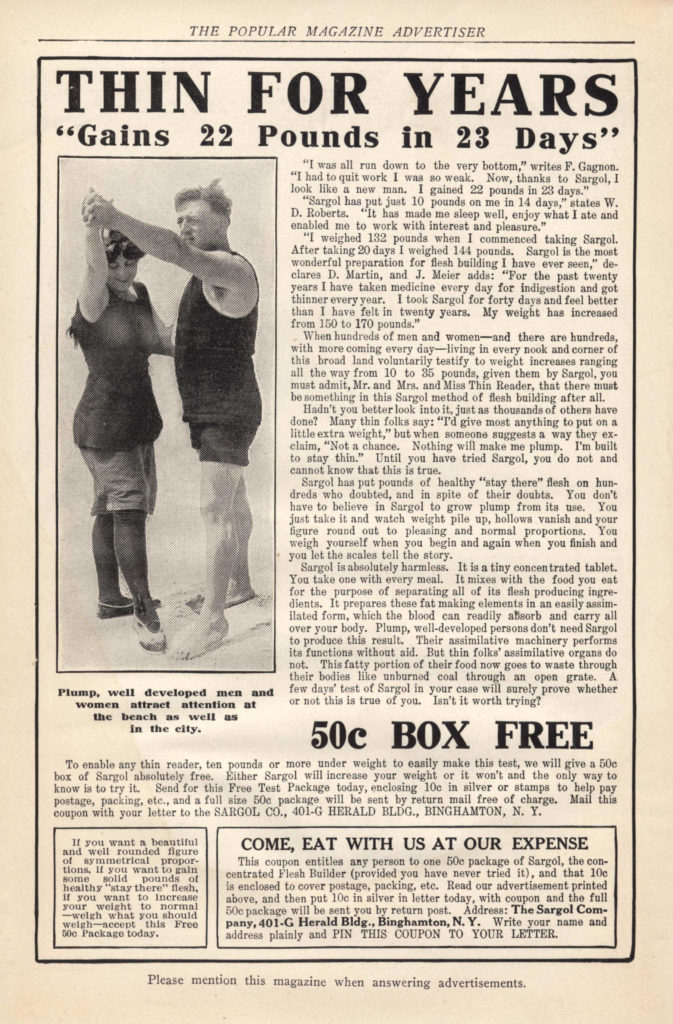 “Thin for Years—Gains 22 Pounds in 23 Days”