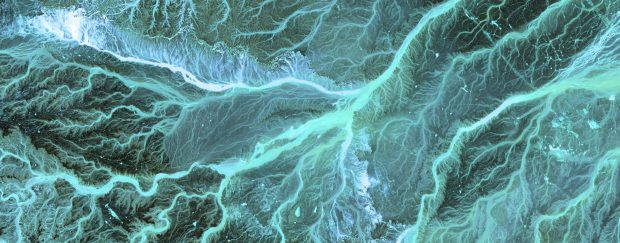 USGS photo of waterways - abstract teal and grey-black