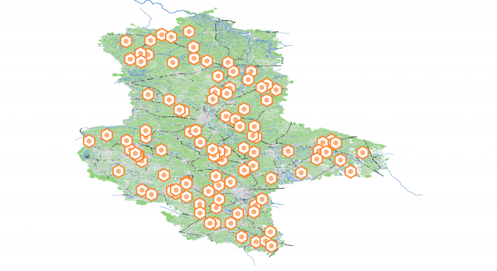 Geographische Verteilung der 110 identifizierten Dorf- und Hofläden in Sachsen-Anhalt