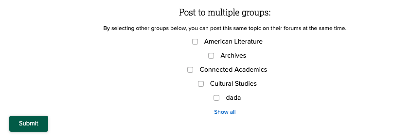 screenshot of the options to post to multiple groups