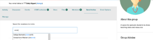 screenshot showing typeahead field to select users to invite to a group