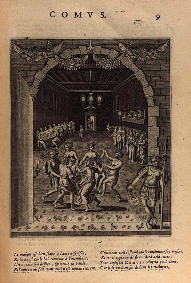 Fig. 18 ‘Comus’ as illustrated in Philostratus, Les Images, translated by Blaise de Vigenère, Paris 1614: 9. Photo Bayerische Staatsbibliothek. Fig. 18 ‘Comus’ as illustrated in Philostratus, Les Images, translated by Blaise de Vigenère, Paris 1614: 9. Photo Bayerische Staatsbibliothek.