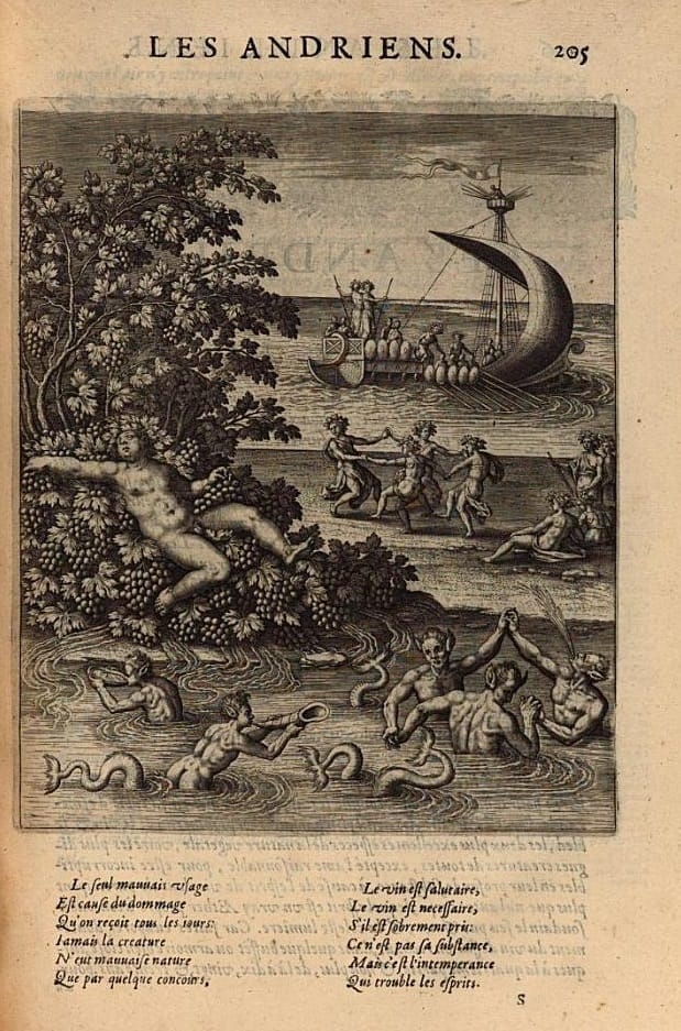 Fig. 7 ‘Les Andriens’ as illustrated in Philostratus, Les Images, translated by Blaise de Vigenère, Paris 1614, repr. 1637: 205. Photo Bayerische Staatsbibliothek. Fig. 7 ‘Les Andriens’ as illustrated in Philostratus, Les Images, translated by Blaise de Vigenère, Paris 1614, repr. 1637: 205. Photo Bayerische Staatsbibliothek.