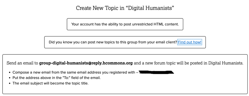 Directions for how to post to the Digital Humanists group via email.